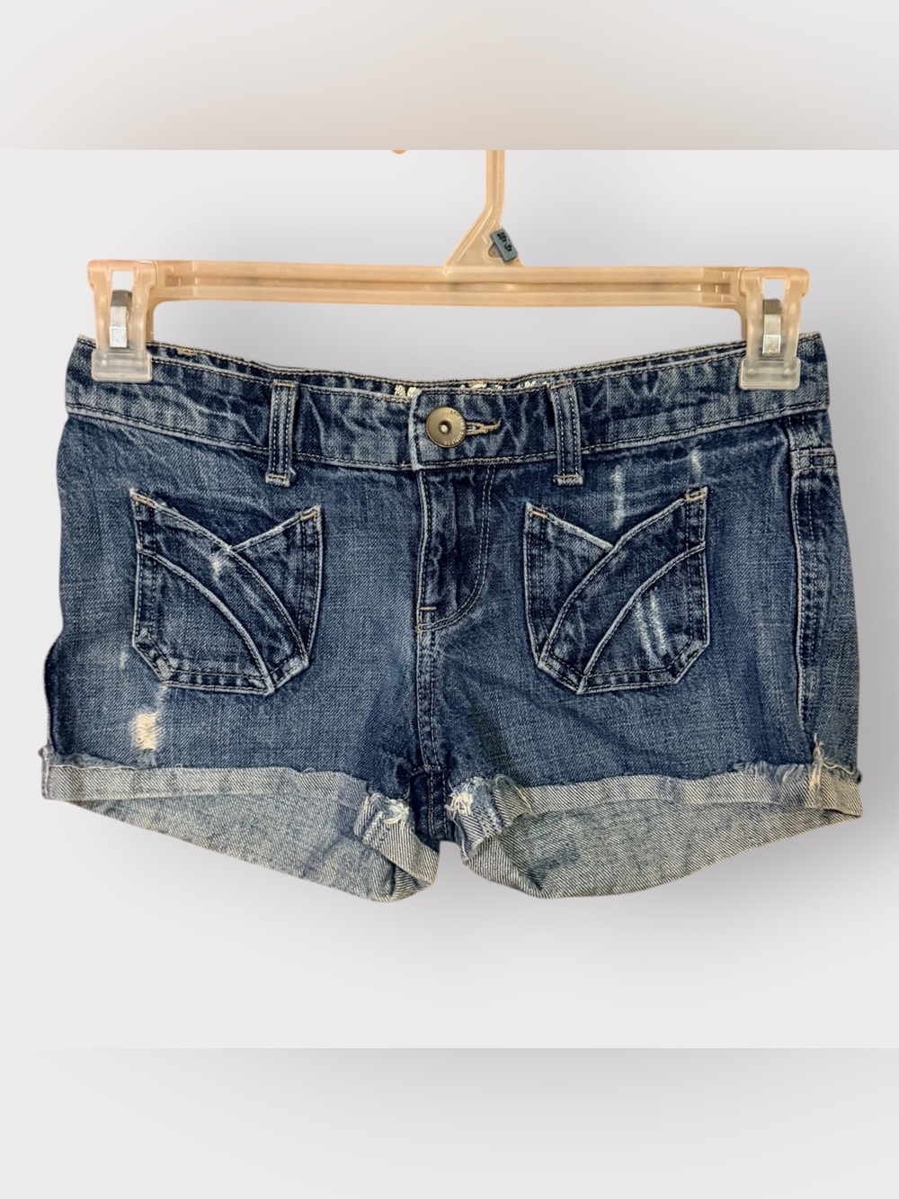 Mossimo Women’s  1 Y2K Low Rise Distressed Denim Shorts Cuffed Cut Off Hot Pants